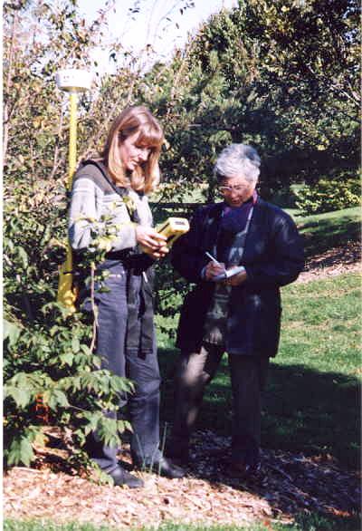 Becky Dean Demonstrates GPS Surveying Techniques for Dr. Gizella Vinis at The University of Delaware